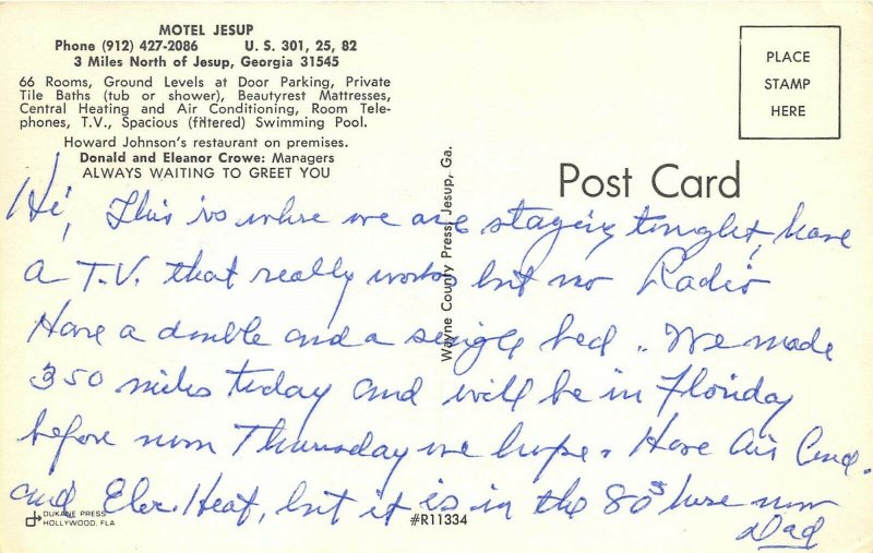 Jesup Georgia 1960s Postcard Motel Jesup Multiview