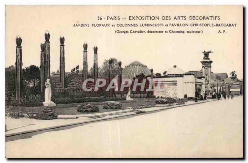 Old Postcard Paris Arts Decoratifs Exhibition floral gardens and bright colum...