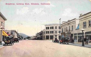 Broadway Looking East Street Scene Cars Glendale California 1917 postcard