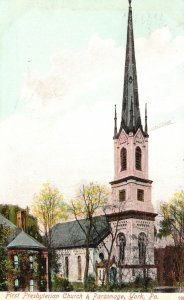 Vintage Postcard 1907 First Presbyterian Church & Parsonage York Pennsylvania PA