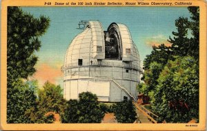 Dome 100 Inch Hooker Relector Mount Wilson Observatory CA Linen Postcard VTG UNP 