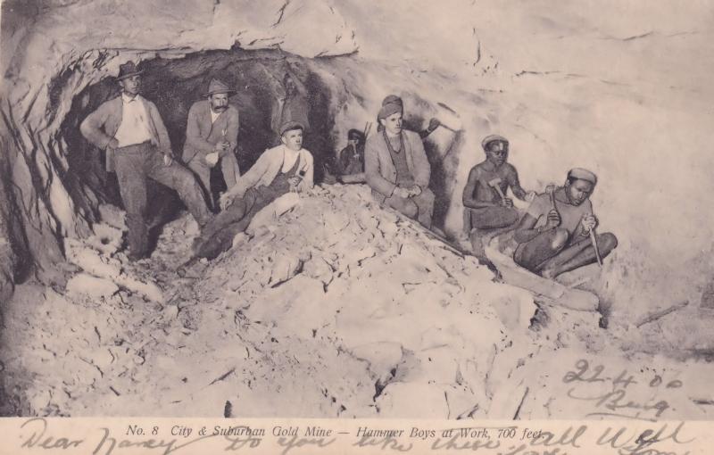 South African Suburban Gold Mine Hammer Boys Miners Antique Postcard