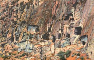 Linen Postcard; Cave Dwellings, Puye Ruins NM, Unposted Curt Teich