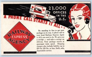 Postcard United States Railway Express Agency Girl Telephone Van c1950's