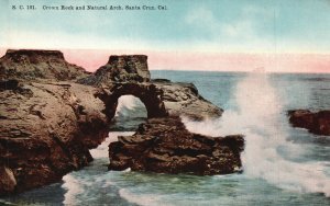 Vintage Postcard Crown Rock Natural Arch Cliff Drive View Santa Cruz California
