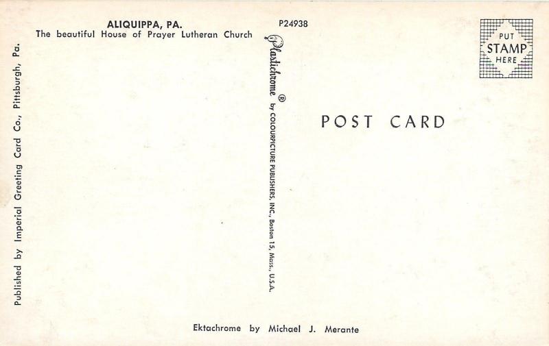 Aliquippa Pennsylvania~House of Prayer Lutheran Church~1950s Postcard