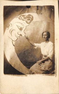 Woman Posing on Moon Backdrop Woman Posing on Moon Backdrop