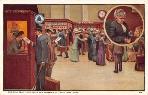 Train Station Bell Telephone Booths Industrial Show Vintage Postcard AA54179