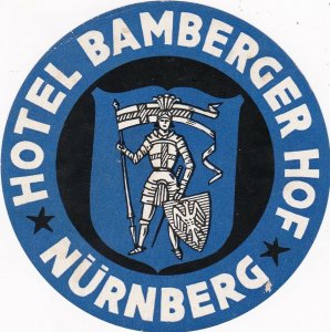 Germany Nuernberg Hotel Bamberger Hof Vintage Luggage Label sk3219