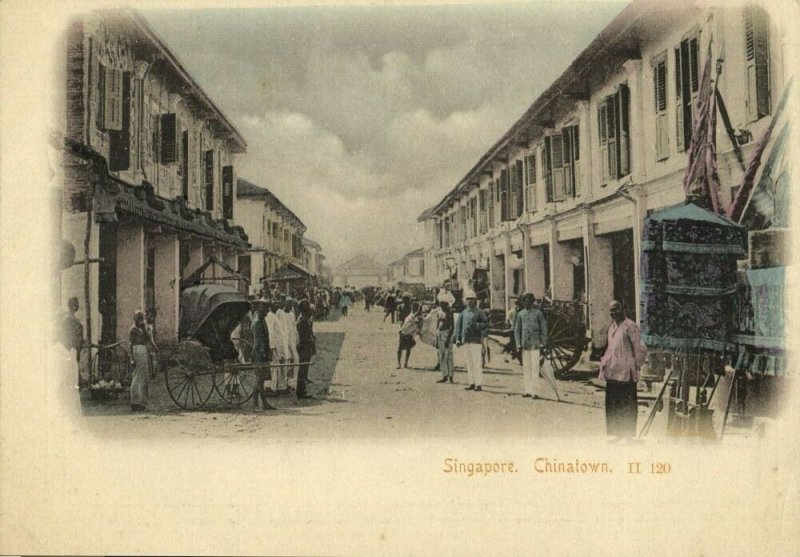 singapore, Chinatown, Street Scene, Rickshaw (1899) Postcard