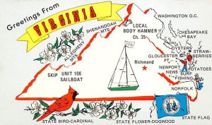 Greetings from Virginia, USA Map Postcard