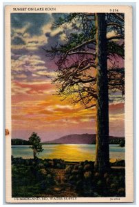 1937 Sunset On Lake Koon Water Supply Cumberland Maryland MD Vintage Postcard