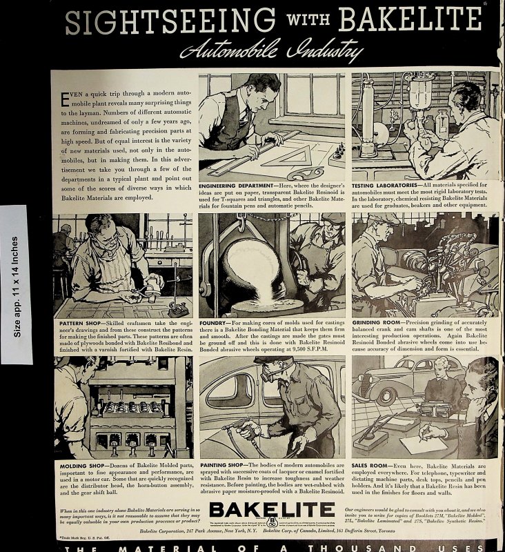 1937 Sightseeing with Bakelite Automobile Industry Comic Vintage Print Ad 5900
