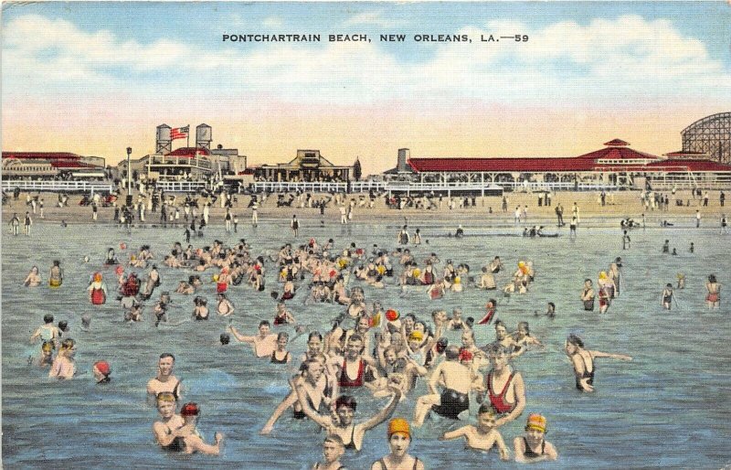 New Orleans Louisiana 1940s Postcard Lake Pontchartrain Beach Swimmers ...