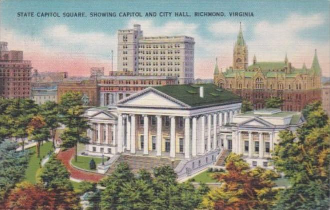 Virginia Richmond State Capitol Square Showing Capitol Building and City Hall...