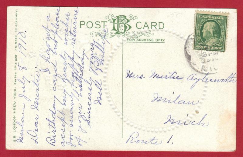 B.B.LONDON POST CARD GREETINGS. 1910  3.5 X 5.5 SEE SCAN