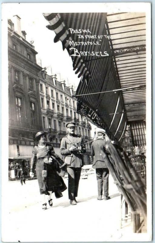 RPPC  BRUSSELS, BELGIUM   Street Scene PASSING METROPOLE ca 1920s Postcard