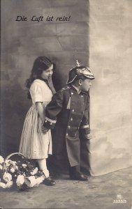 RPPC WWI Germany, Little Boy, Uniform, Pickelhaube,. Spiked Helmet, Little Girl