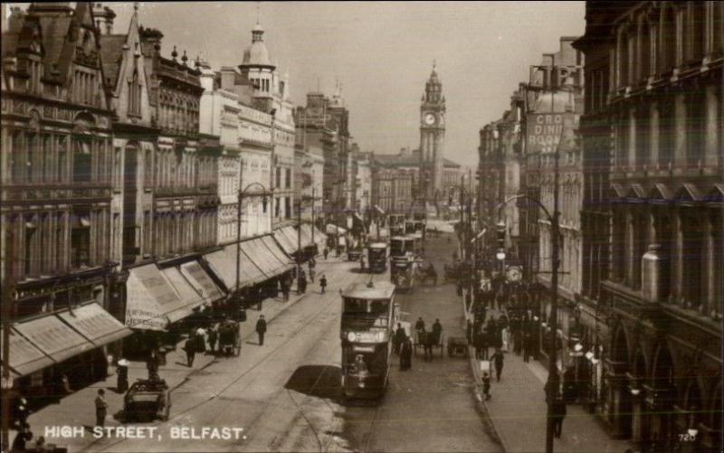 Belfast Ireland High St. Double Decker Bus c1915 Real Photo Postcard