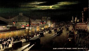 Coney Island New York Postcard Surf Ave At Night Pabst Hotel Panama Canal Cars