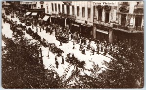 c1910s Bucuresti Romania Calea Victoriei RPPC Postcard Busy Street Carriage Auto
