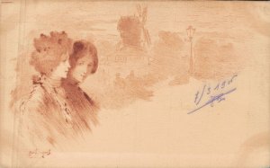 Art Nouveau Women with a Windmill at the background 05.66