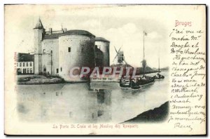 Old Postcard Bruges Porte Saint Croix des Remparts and Mills Windmill