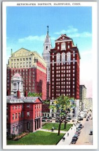 Vtg Hartford Connecticut CT Skyscaper District Street View 1920s Old Postcard