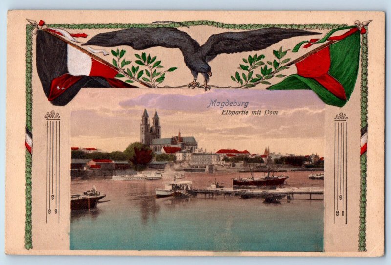 Magdeburg Saxony-Anhalt Germany Postcard Elbe Section with Cathedral 1915