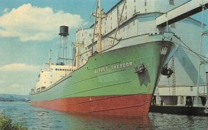 ALFRED THEODOR Cargo Ship Loading Grain Globe Elevator c1960s Vintage Postcard