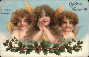 Art Nouveau Christmas Baby Children Angels c1910 Vintage Postcard