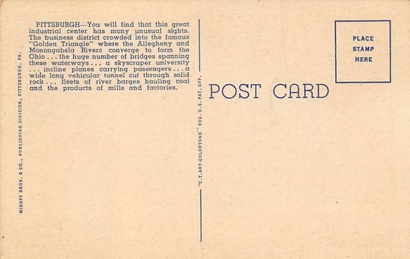Greetings From Pittsburgh Pennsylvania USA 1952 