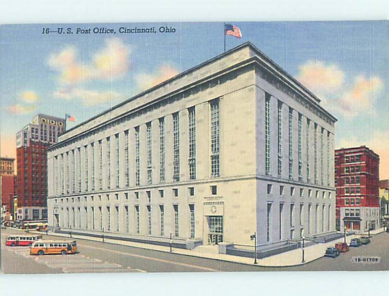 Unused Linen POST OFFICE SCENE Cincinnati Ohio OH hs1124-12