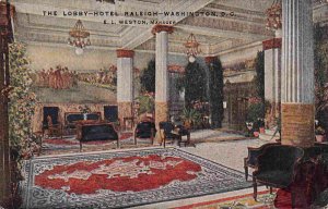 Hotel Raleigh Lobby Interior Washington DC 1910c postcard