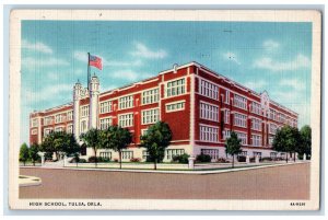 1936 US Flag, High School, Tulsa Oklahoma OK Vintage Posted Postcard