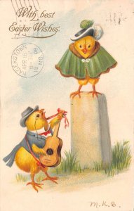 Easter Greetings Dressed Chicks Playing Guitar Vintage Postcard AA74792