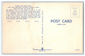 c1960's Coach and Four Motel Plains Road West Hamilton Ontario Canada Postcard