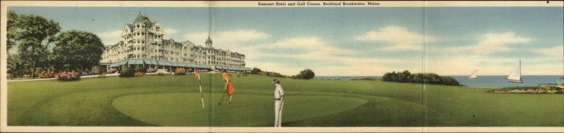 Rockland ME Samoset Hotel & Golf - Tri-Fold c1940s Linen Postcard