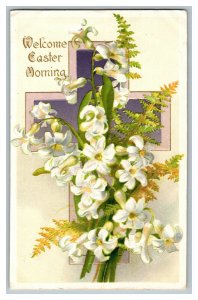 Postcard Welcome Easter Morning Vintage Standard View Card Lillies Cross