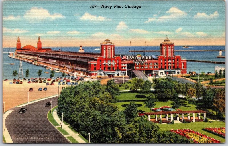 Chicago Illinois ILL, Navy Pier, Largest Commercial Building, River, Postcard