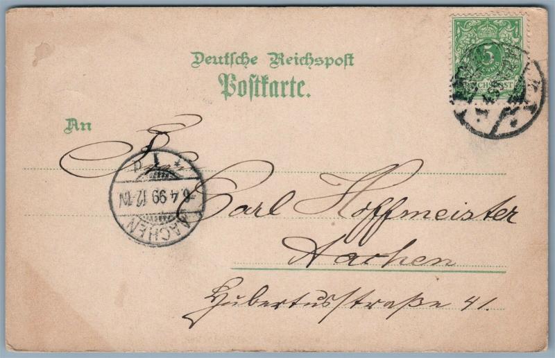 GRUSS AUS AACHEN GERMANY UNDIVIDED 1899 ANTIQUE POSTCARD