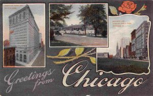 Greetings from Chicago Illinois Michigan Ave American Trust Multi View postcard