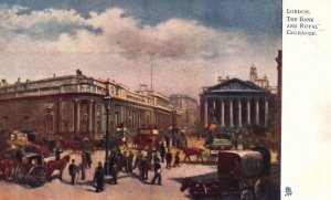 Vintage Postcard The Bank And Royal Exchange London England Oilette Raphael Tuck