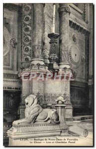 Postcard Old Lyon Basilica of Our Lady of Fourviere Lion Choir and Chadelier ...