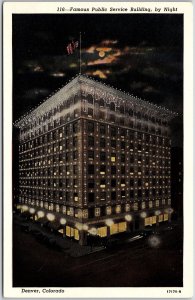 Famous Public Service Building By Night Denver Colorado Graceful Design Postcard