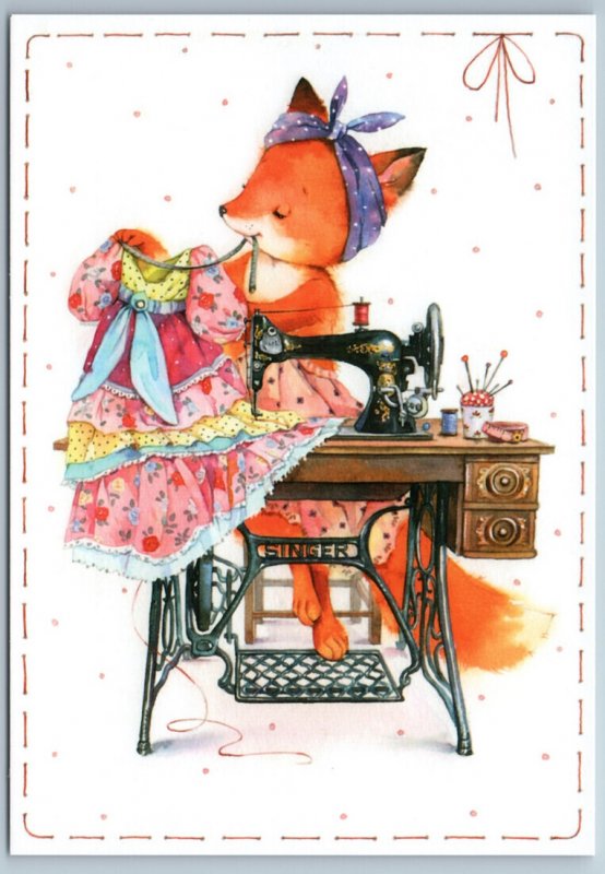 RED FOX sewing New Dress SEWING MACHINE Needlewoman Russian New Postcard