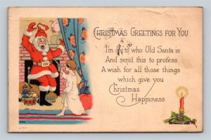 c1923 Santa Claus Robbed At Gunpoint By Masked Child Christmas Postcard Toys