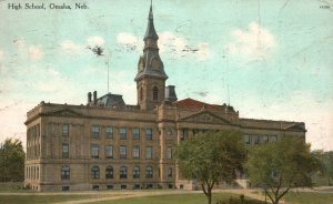 Vintage Postcard 1910 View of High School Building Omaha Nebraska NE
