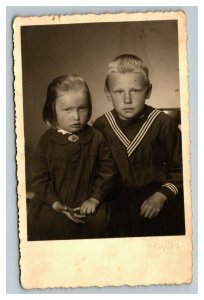 Vintage 1944 RPPC Postcard - Studio Portrait of Two Cute Children Names on Back