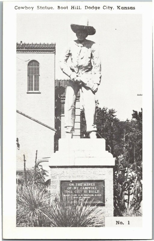 Cowboy Statue Boot Hill Dodge City KS Vintage Postcard C19